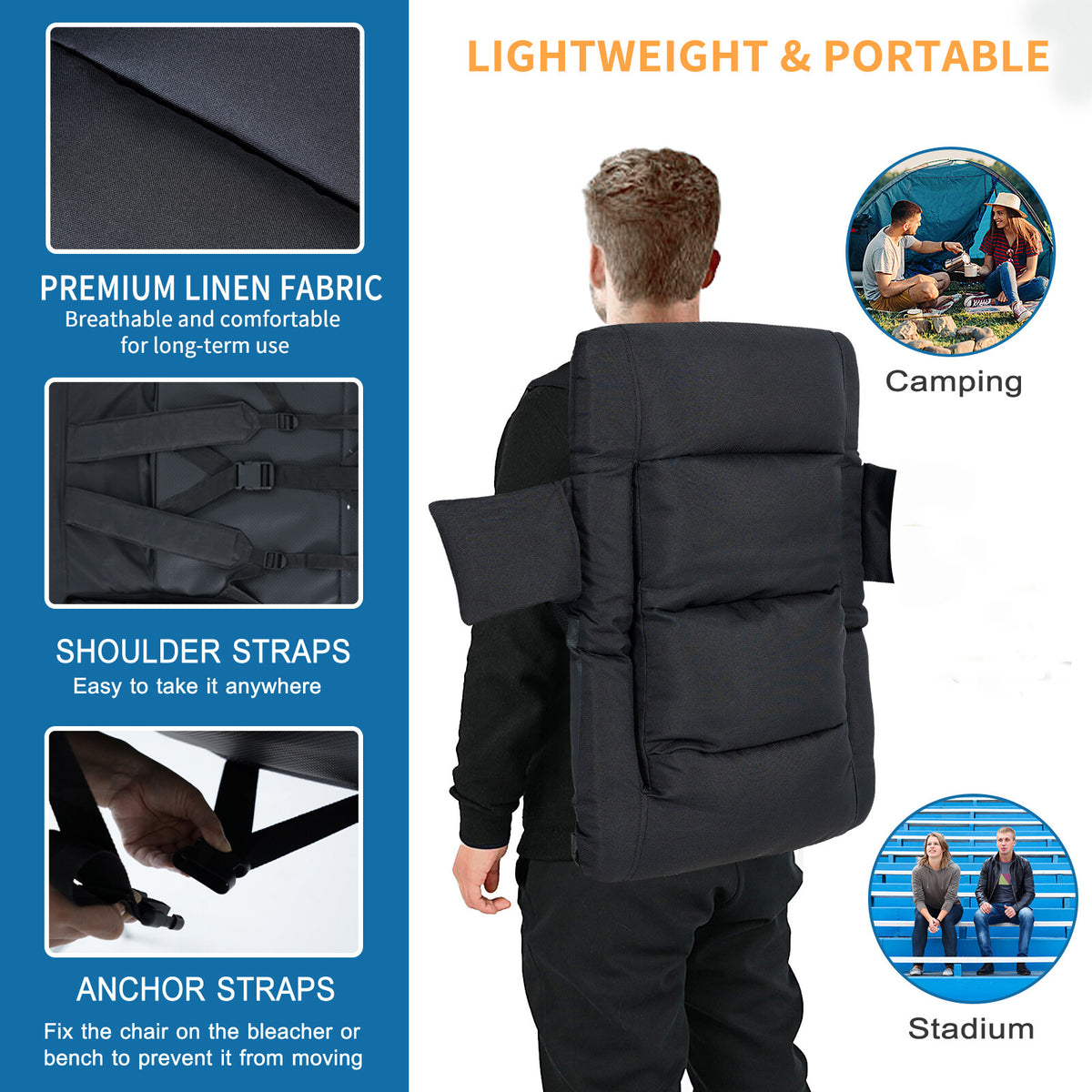 Adjustable Stadium Seats with Back Support and Thick Cushion for Bleachers