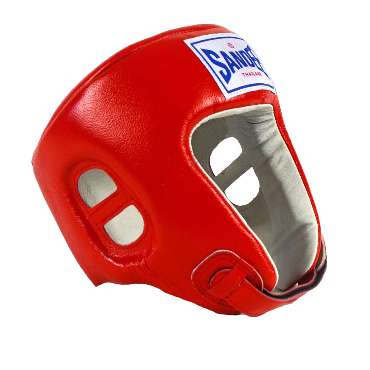 Open Face Leather Headgear for Boxing MMA - Small Red White