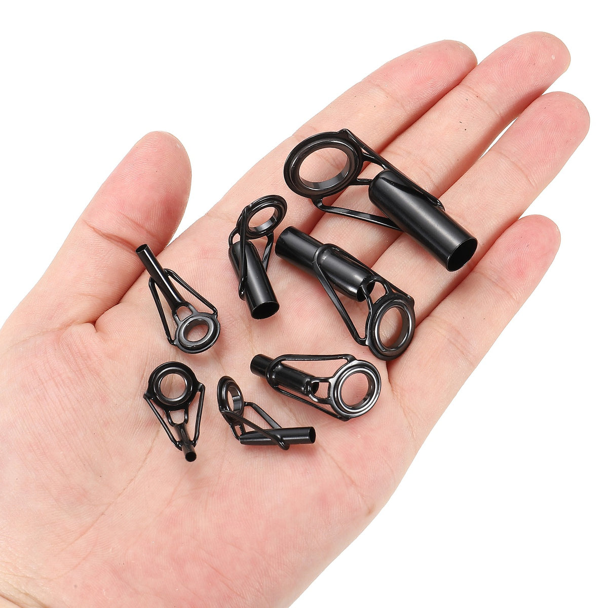 Fishing Rod Tip Repair Kit Stainless Steel Ring Guides - 6pcs Black