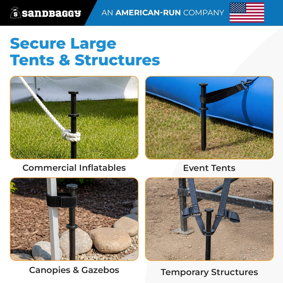 Commercial Steel Tent Stakes 1x40 Inch Heavy-Duty Ground Spikes