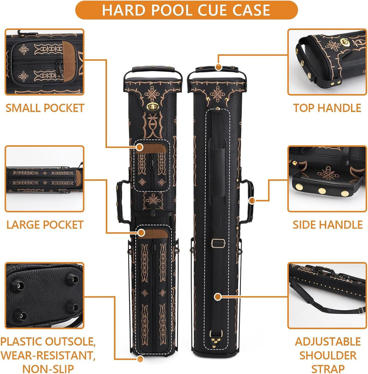 Pool Cue Case 2x4 Embroidery - Holds 2 Butts 4 Shafts with Stand