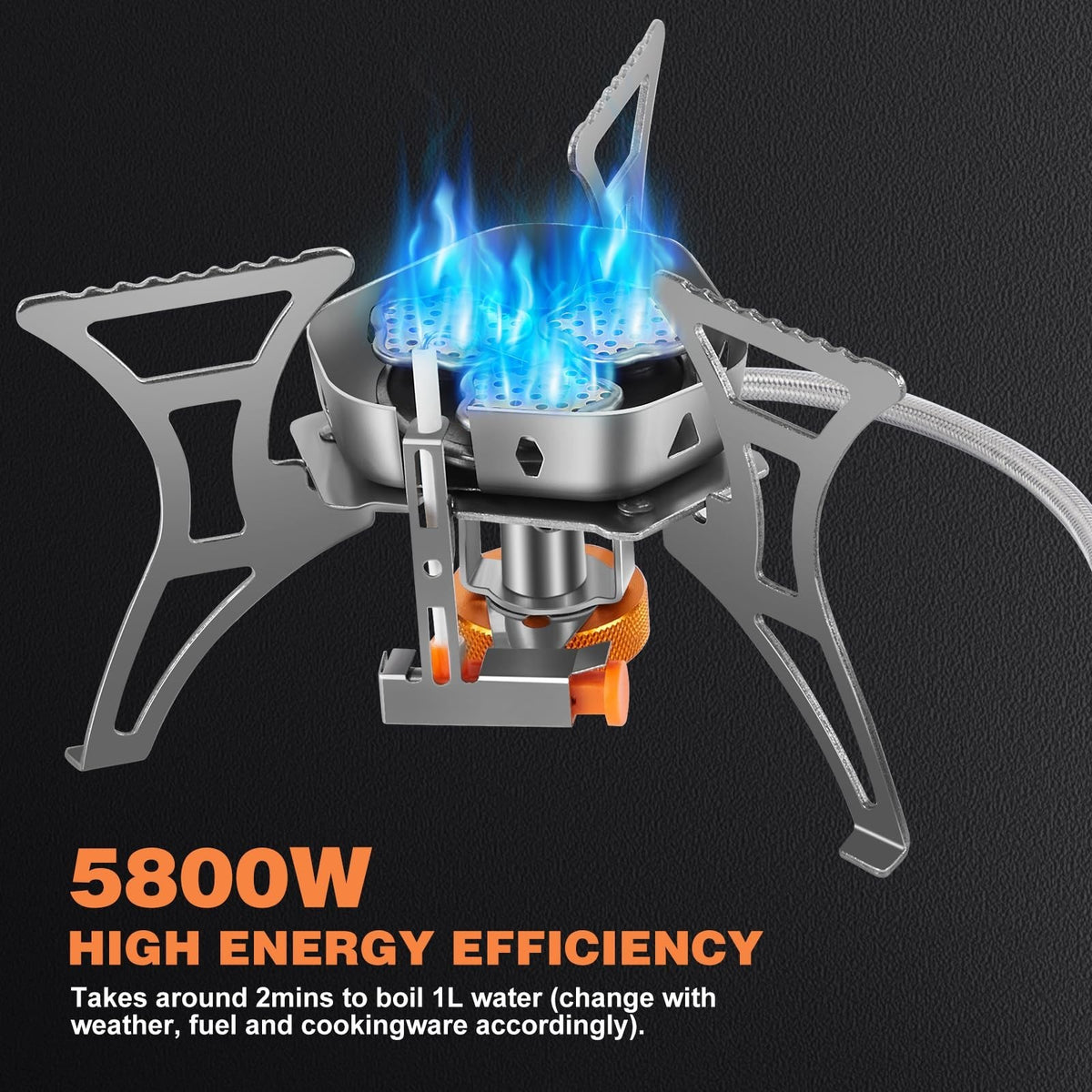 6800W Windproof Camping Stove with Piezo Ignition & Fuel Canister Adapter