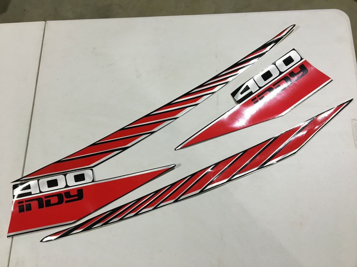 NOS Polaris Hood Decals for 87 Indy 400 Snowmobile - Vintage Sticker Pair
