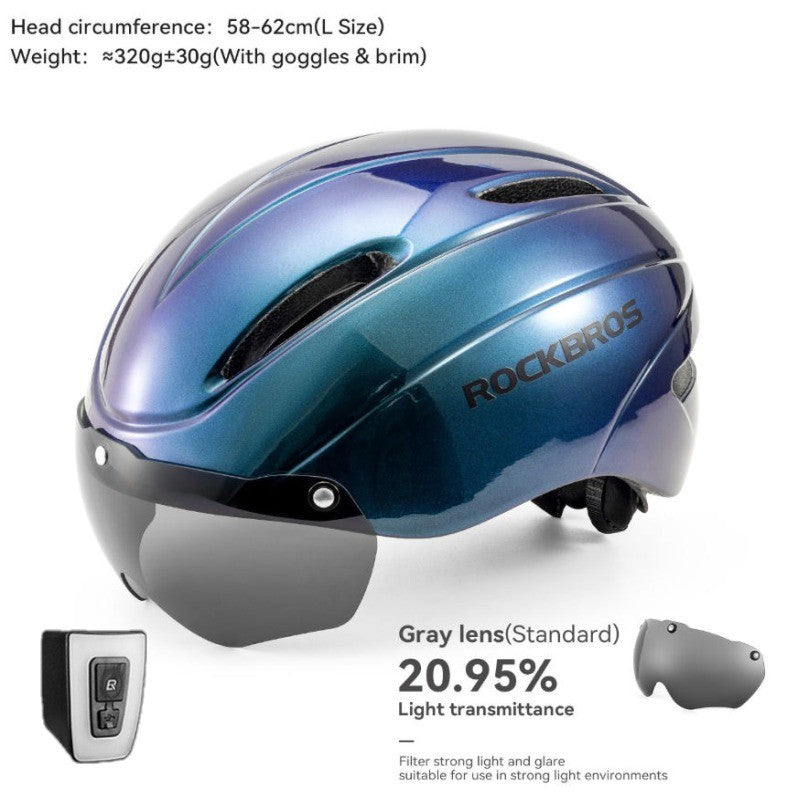 Cycling Helmet with Magnetic Goggles and Rear LED Light - One Size