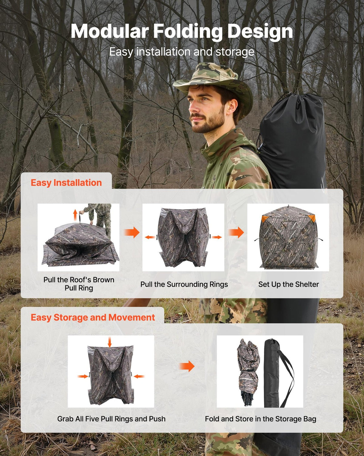 Hunting Blind 270° View Camouflage Ground Shelter with Mesh Windows for 1-3 People