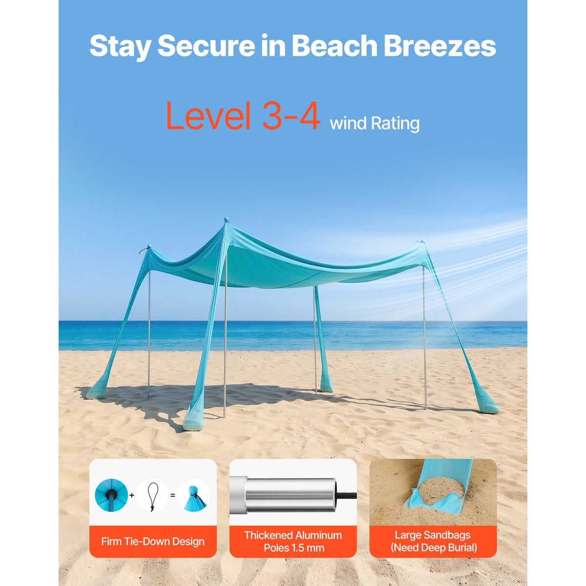 10x10ft Pop Up Beach Tent Sun Shelter UPF 50+ Turquoise Portable Canopy