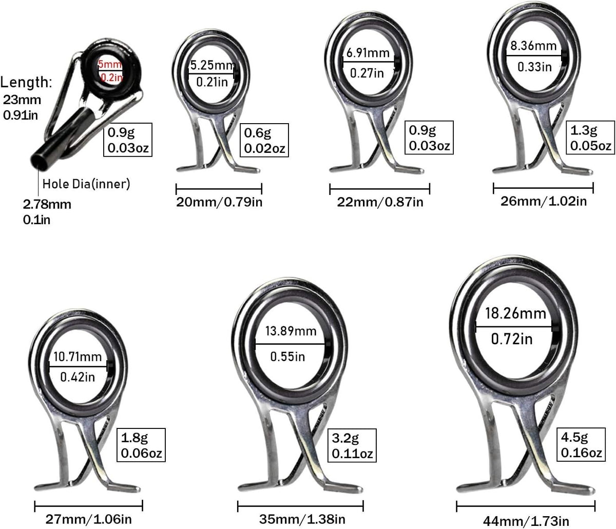 Fishing Rod Tip Repair Kit Stainless Steel Ceramic Ring 6pcs