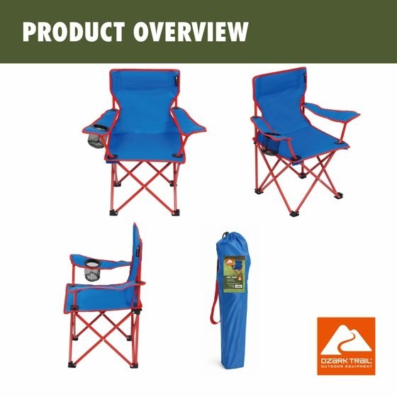 Kids Camping Chair with Cupholder - Blue, Portable Folding Outdoor Seat