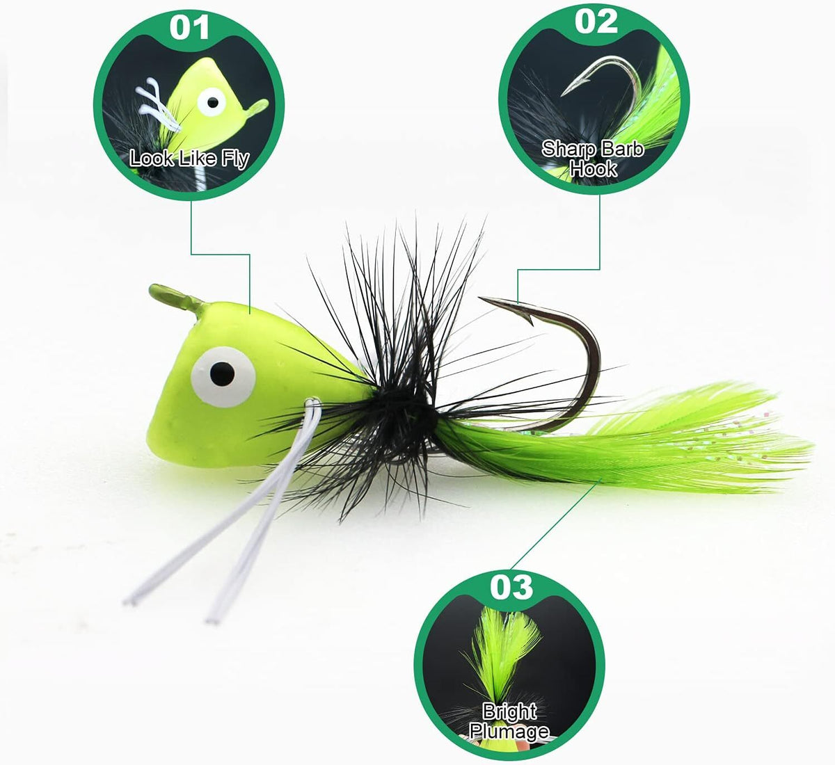 Fly Fishing Poppers Set for Bass, Trout & Panfish - 10 Colorful Flies with Hooks