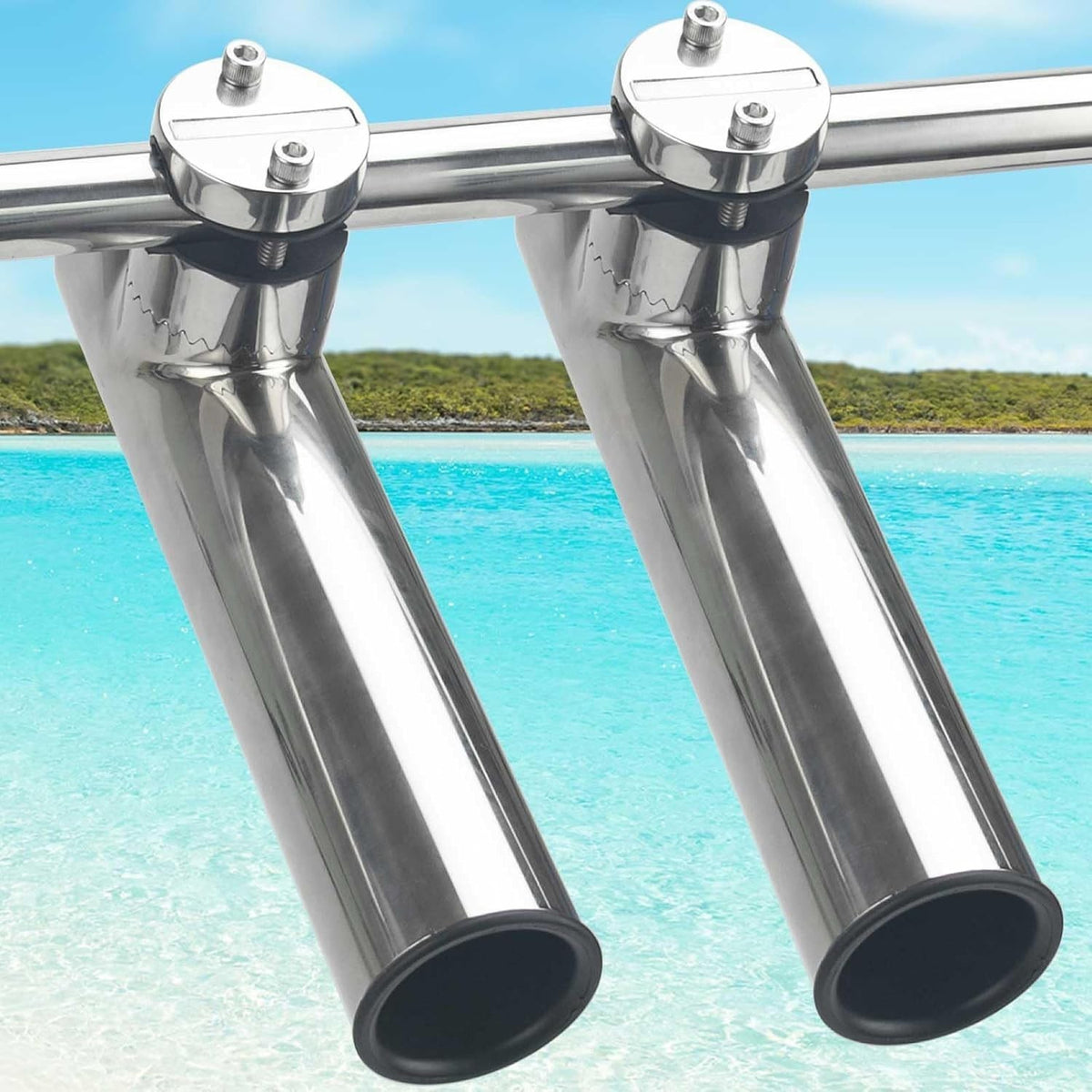 Stainless Steel Fishing Rod Holders 2-Pack | Adjustable Clamp-On Marine Gear