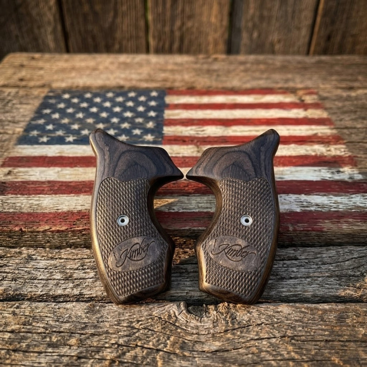Kimber K6s DASA Walnut Checkered Combat Grips for Revolver - Ergonomic & Tactical