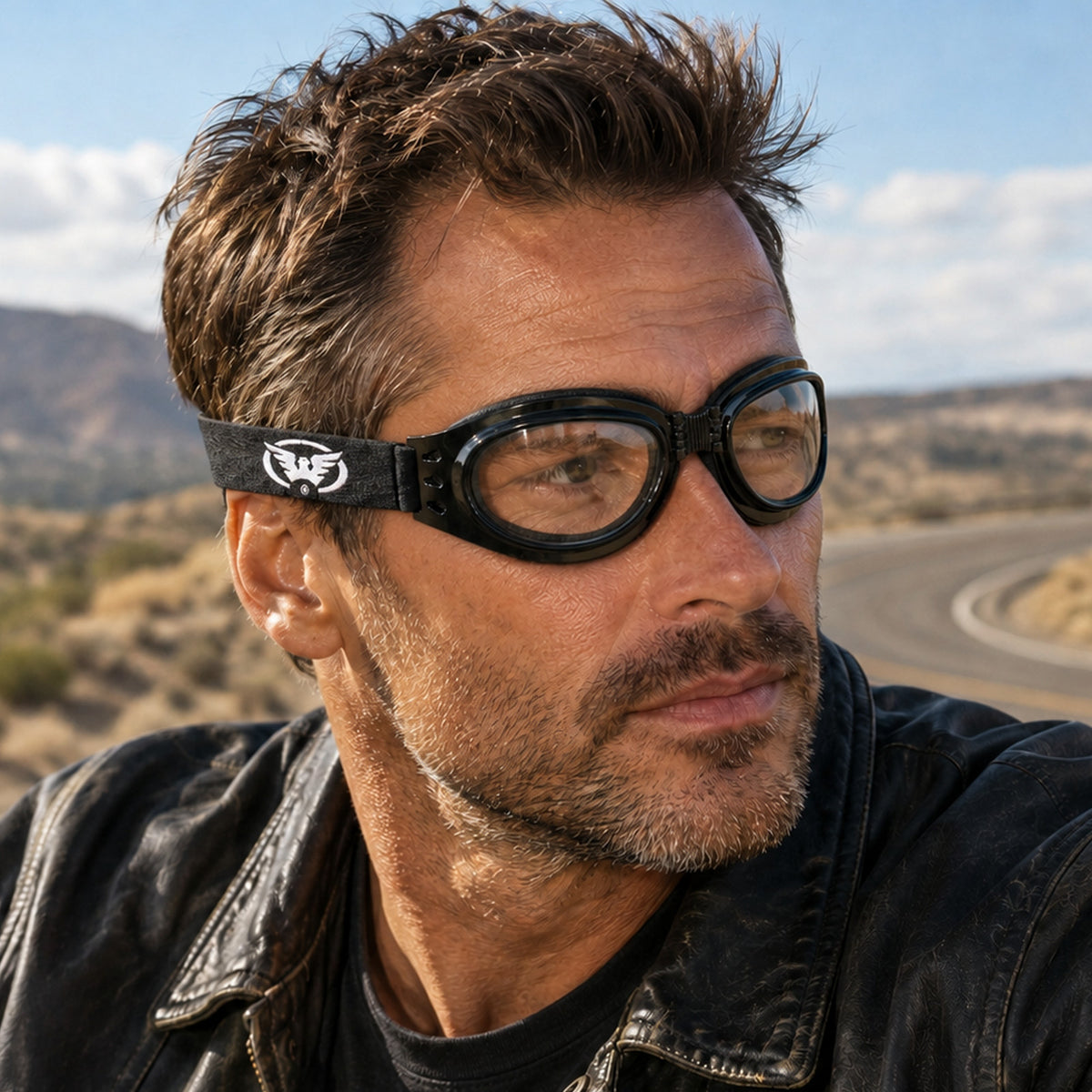 Foldable Motorcycle Goggles with Clear Lens Black Padded UV400 Protection
