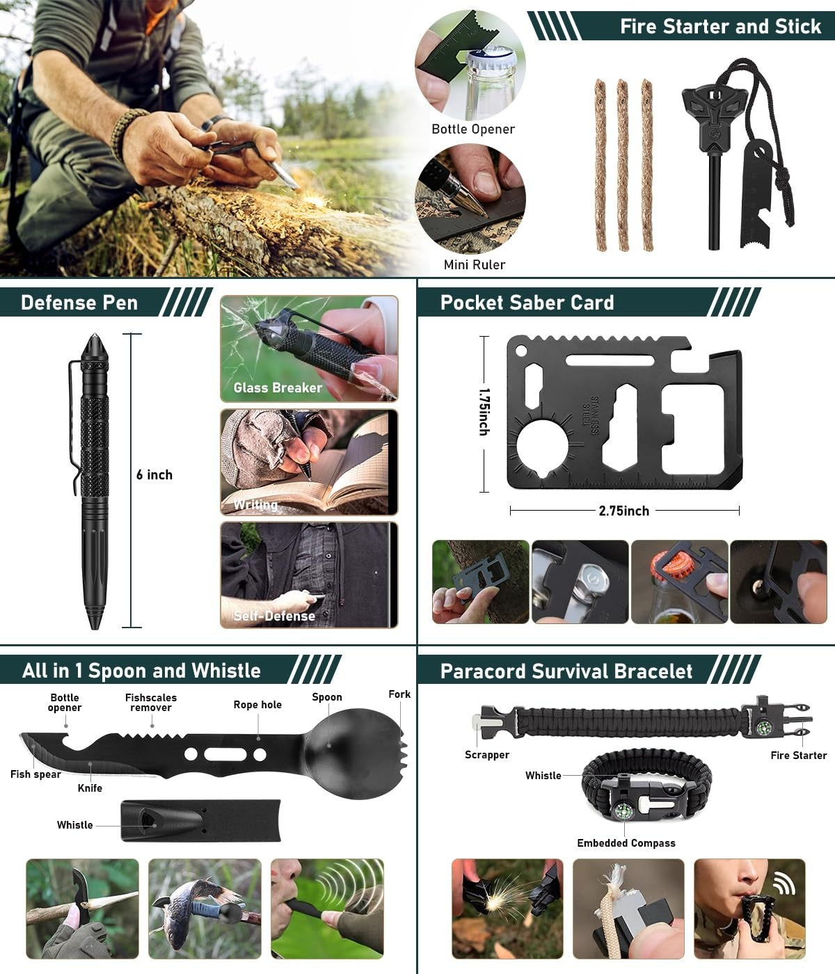 Emergency Survival Kit with First Aid Tent Axe Shovel and Bag - 262 Pieces