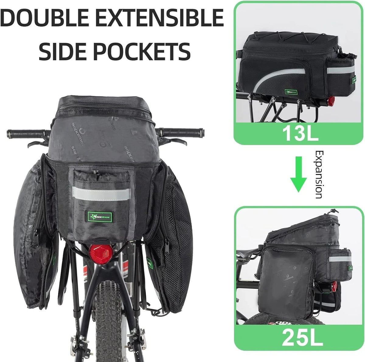 Bike Trunk Bag 13-25L Waterproof Bicycle Rear Rack Luggage Carrier with Raincover