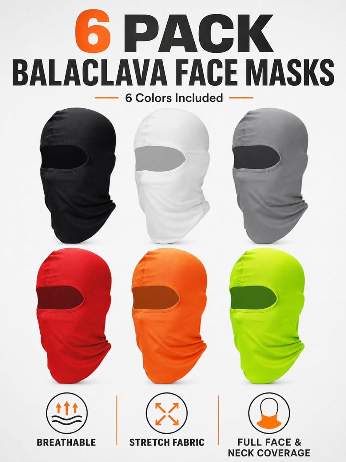 Men's Full Face Ski Balaclava Mask 6 Pack Winter Face Covering