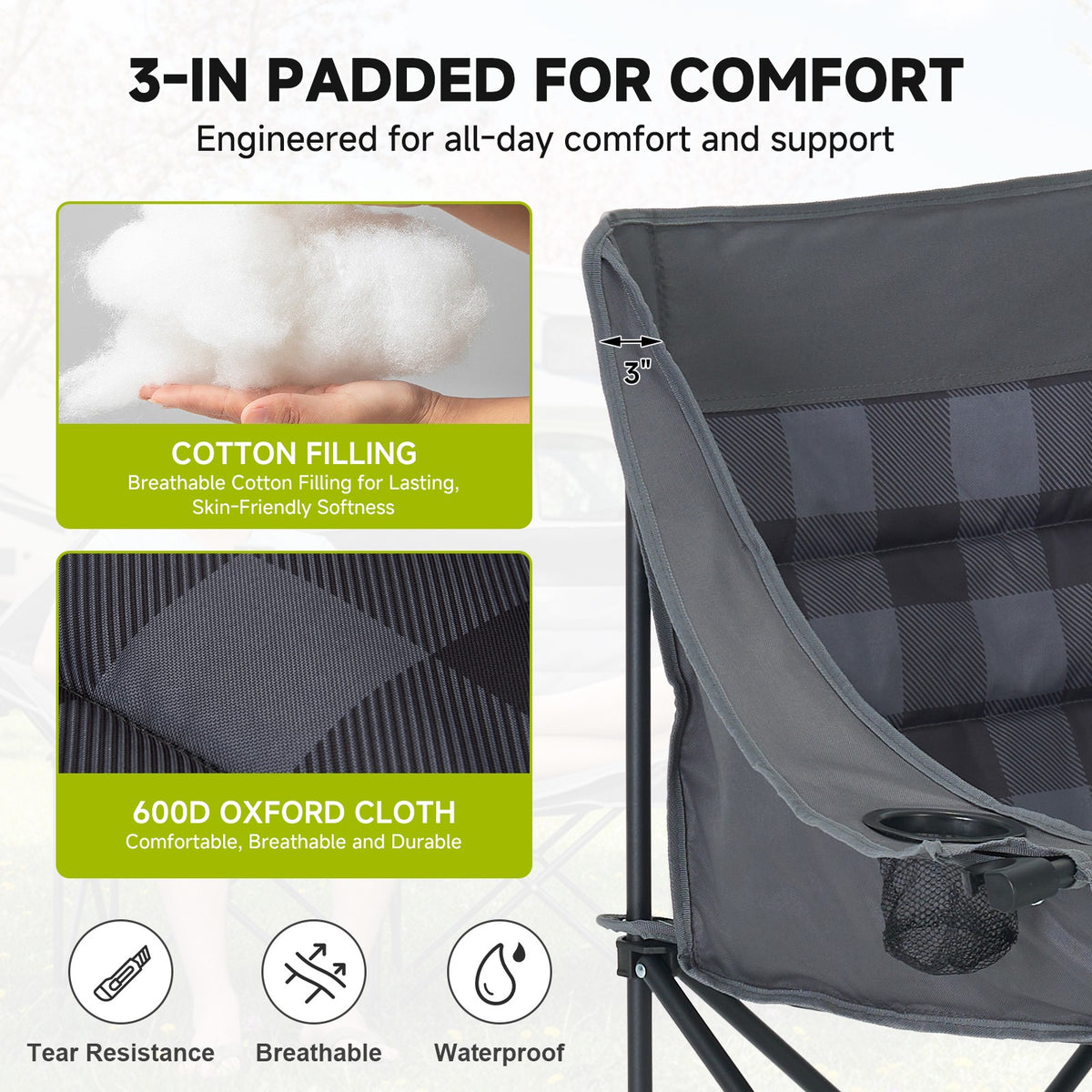 Oversized Folding Camping Loveseat Chair for 2 with Padded Seat Support 660lbs