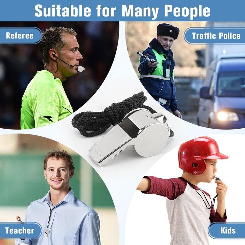 Stainless Steel Referee Whistle with Lanyard - Loud Emergency Coaching Tool