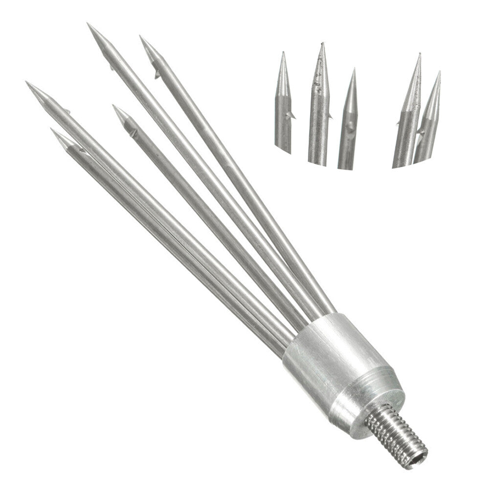 Stainless Steel 5-Prong Fish and Frog Spear Harpoon with 8mm Thread - 16cm Length