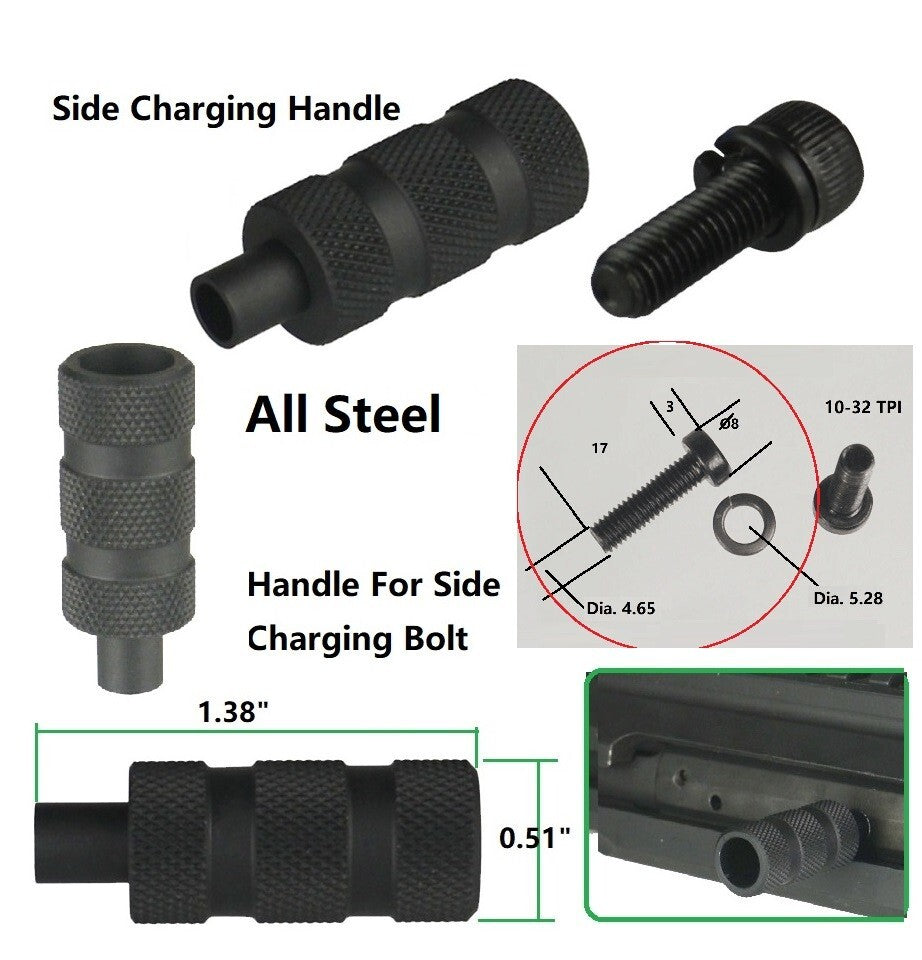 Steel Side Charge Bolt with Screw and Washer - Black, 10-32 TPI