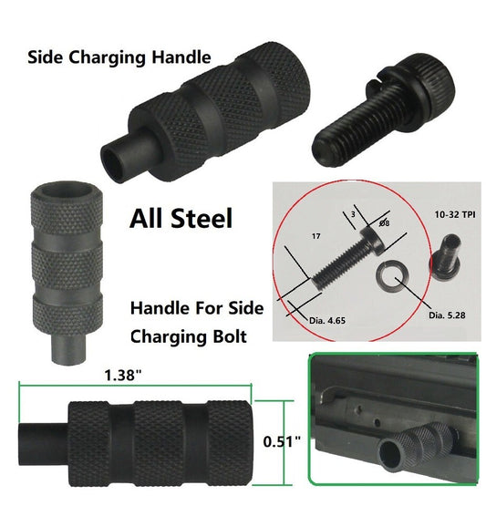 Steel Side Charge Bolt with Screw and Washer - Black, 10-32 TPI