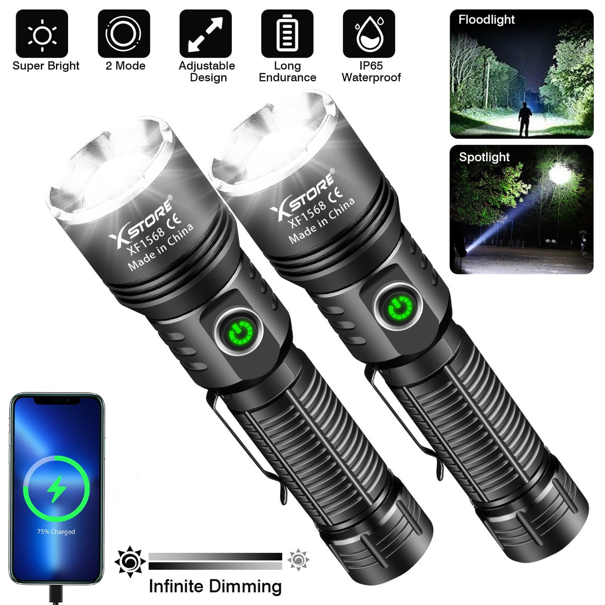 Rechargeable LED Flashlight with Adjustable Focus and Waterproof Design - 9900000LM Tactical Work Light