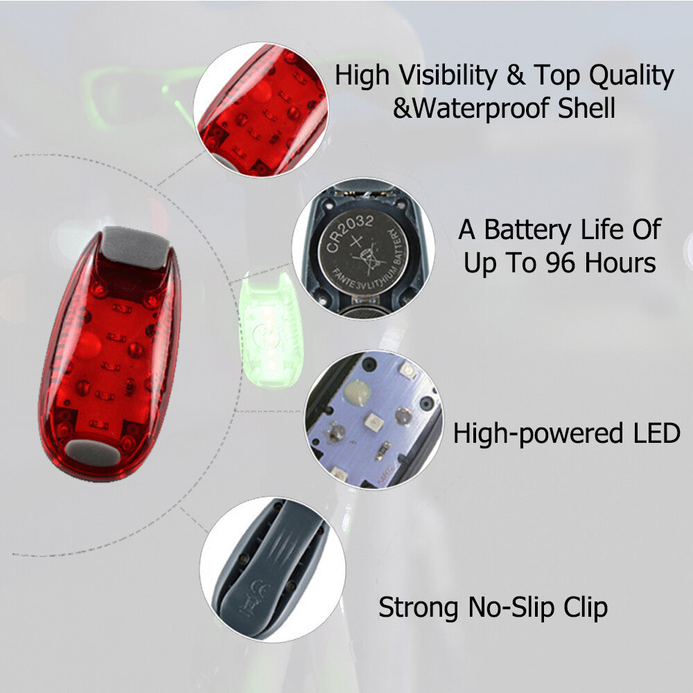 2 Pack LED Safety Clip-On Lights for Cycling, Running & Night Visibility
