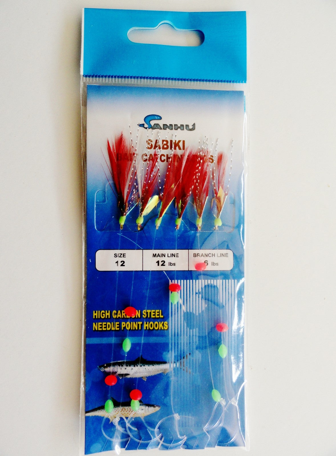 Sabiki Bait Rig with 6 Gold Hooks & Red Feathers - Multiple Sizes & Packs