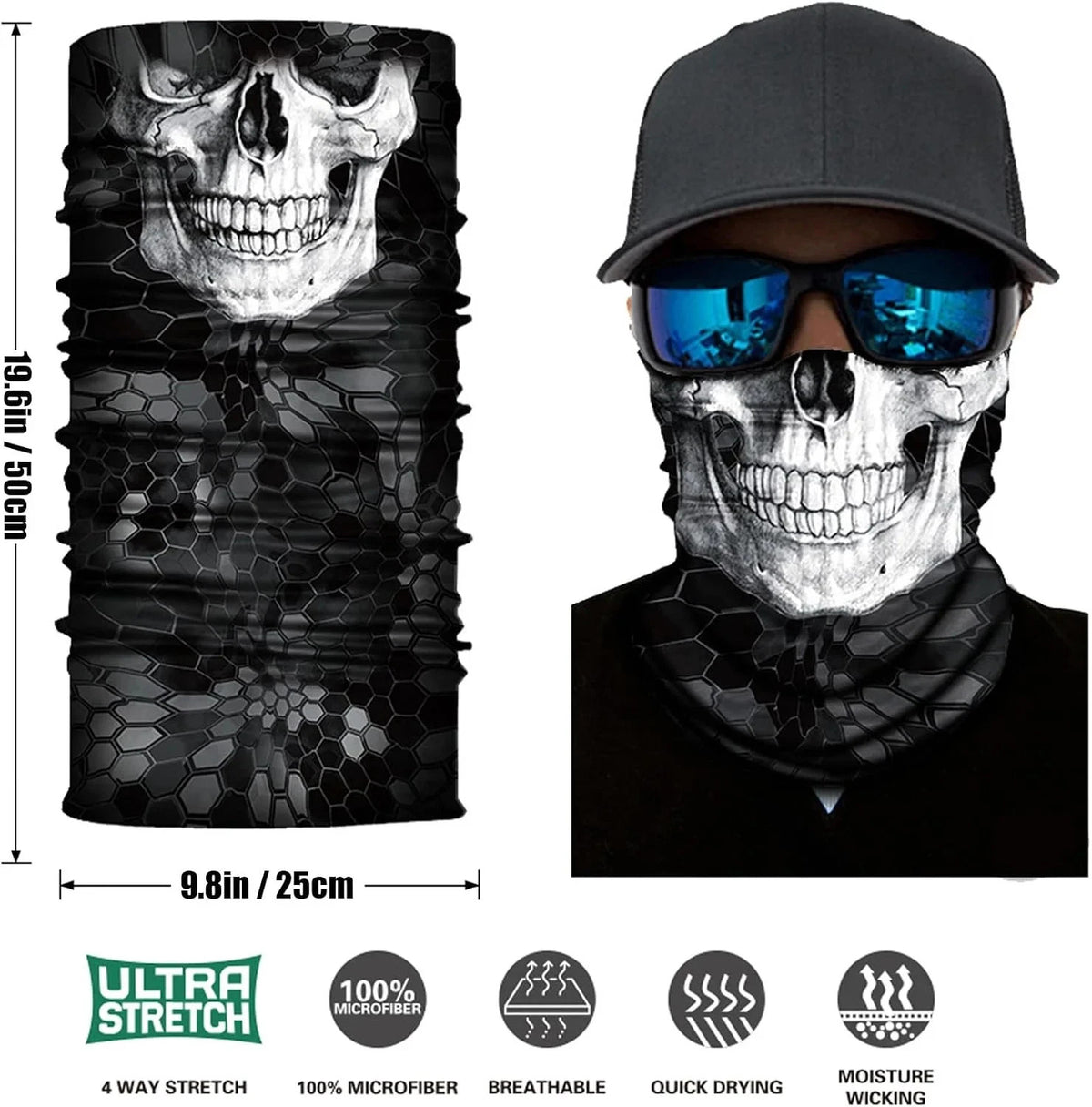 9 Pack Skull Motorcycle Face Masks Neck Gaiter for Men Women UV Protection