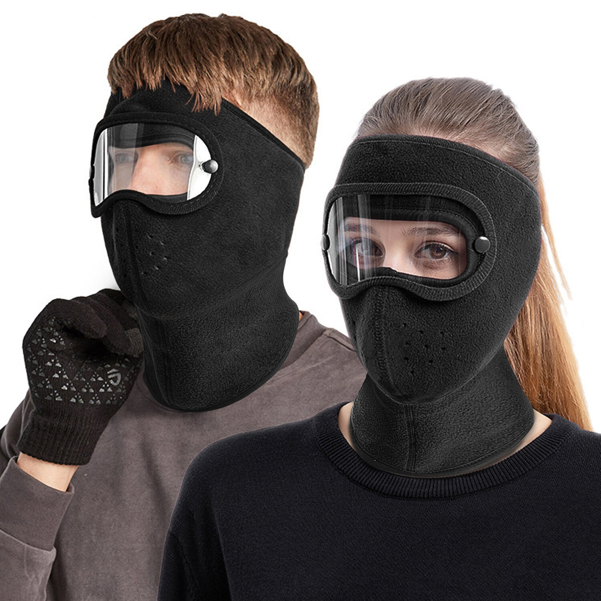 Windproof Fleece Winter Balaclava Face Mask with Anti-Fog Goggles