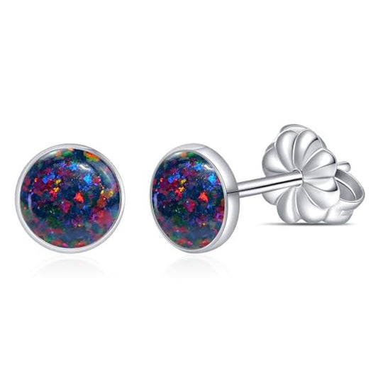 Hypoallergenic Titanium Opal Stud Earrings - Minimalist 6mm Black Gem