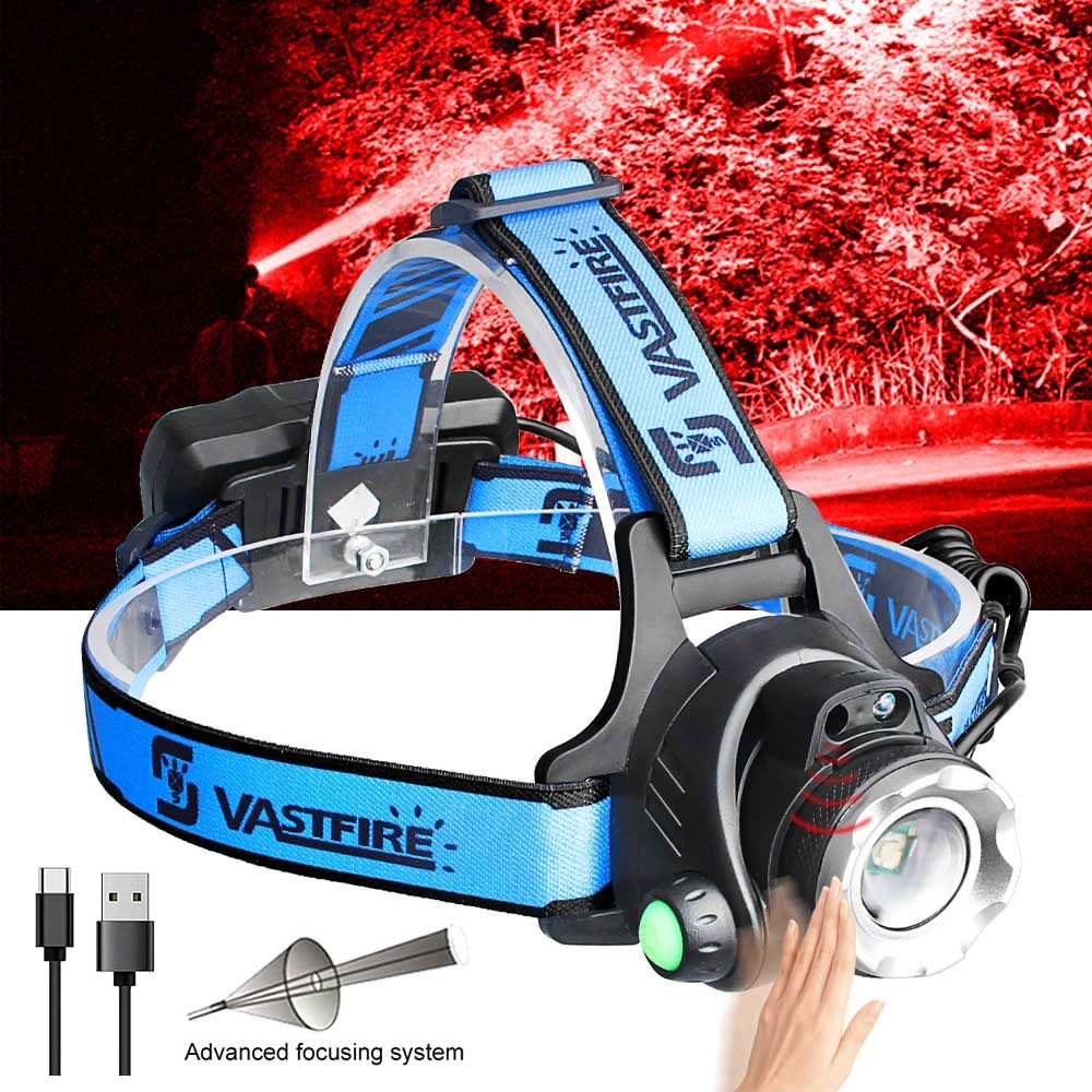 Rechargeable LED Headlamp 500 Lumens with Red Light for Outdoor Hunting & Camping