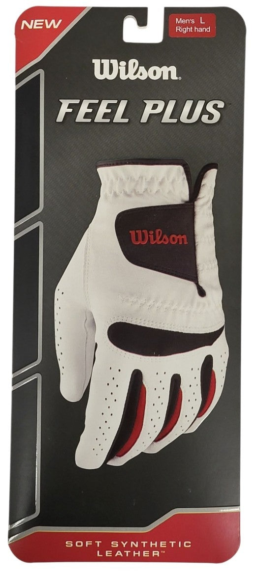 Wilson Feel Plus Men's Large Golf Glove Right Hand White Black Red for Left Hand Golfer