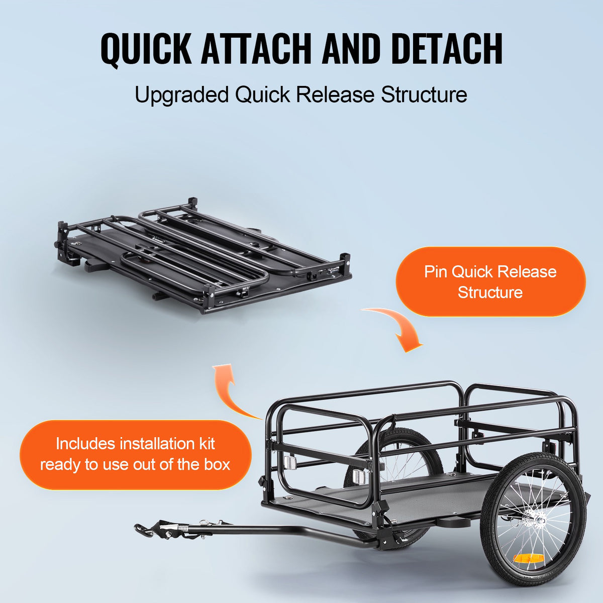 Bike Cargo Trailer 160 lbs Capacity Carbon Steel Bicycle Carrier with Foldable Frame