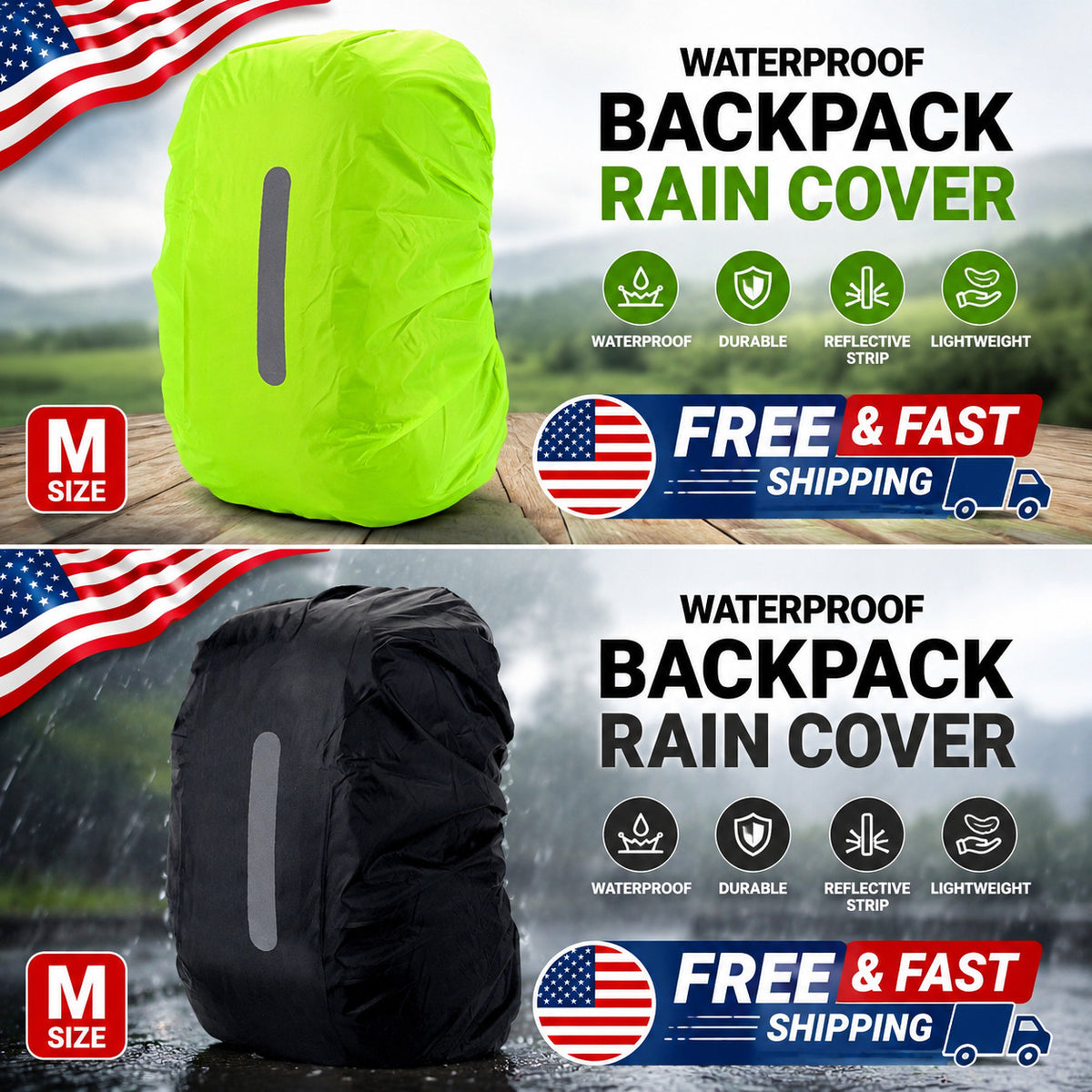 Reflective Waterproof Backpack Rain Cover for Hiking Camping Cycling