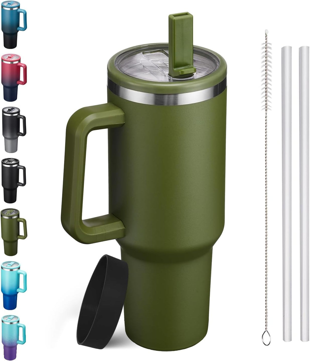 Insulated 40 Oz Water Bottle with Handle Flip Straw Leak-Proof & Cup Boot
