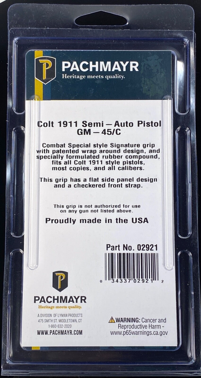 Pachmayr 1911A1 Signature Wrap-Around Rubber Grip for Colt 1911 Pistols