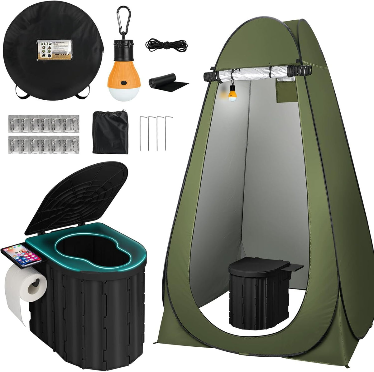 Portable Camping Toilet with Pop-Up Privacy Tent Folding Camp Bathroom