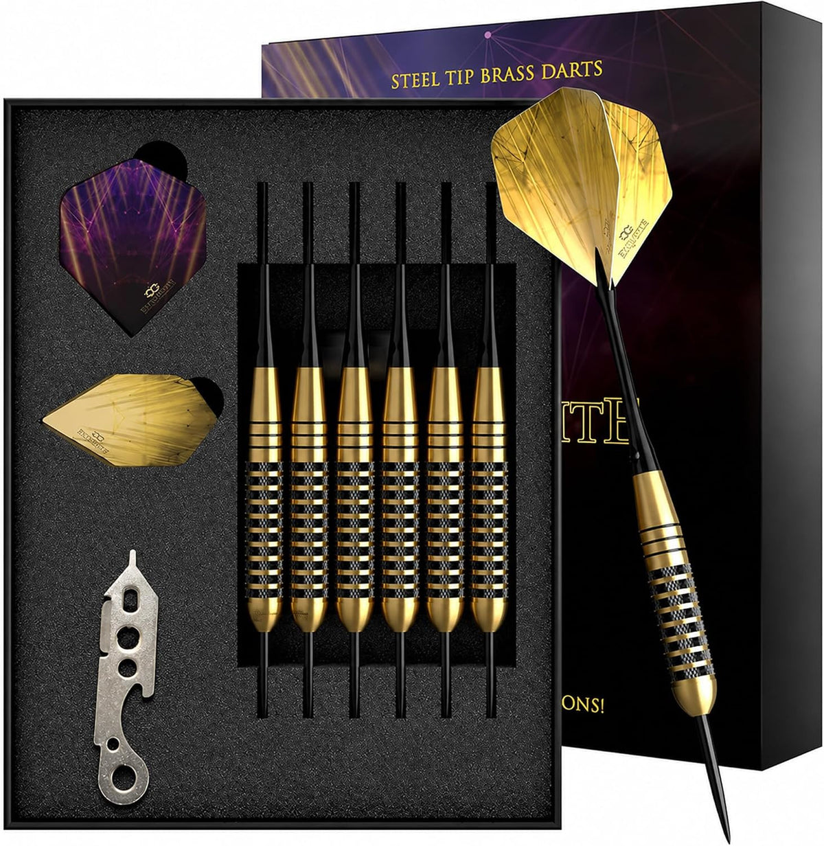Premium Brass Darts Set — 6x22g Brass Barrels, Aluminum Shafts, Flights, Case