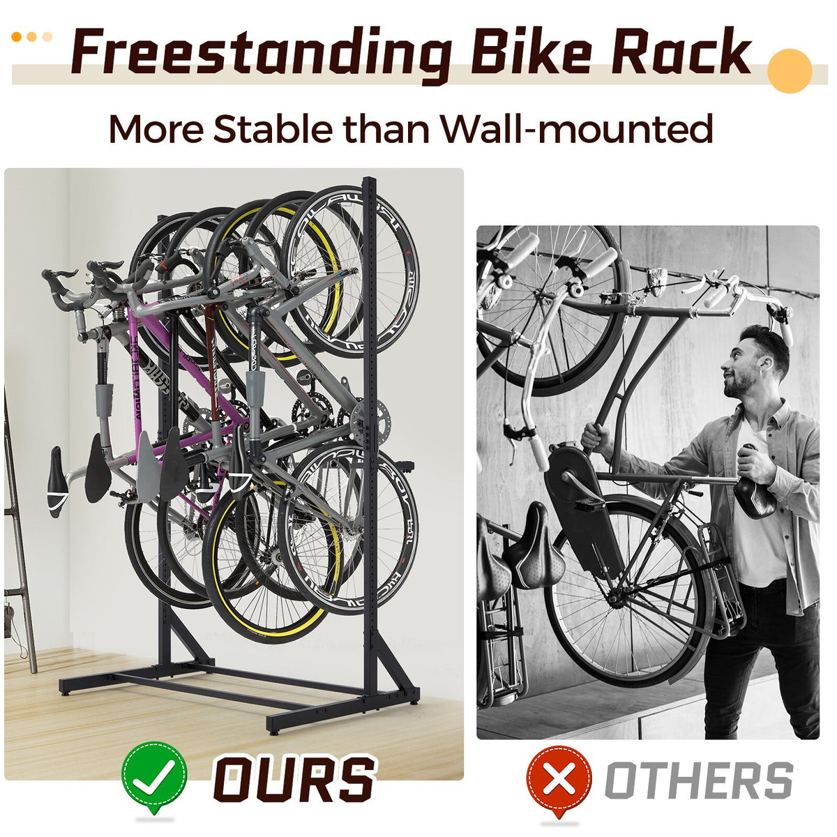 Freestanding Bike Storage Rack 300 lbs Capacity for 5 Bikes - Black