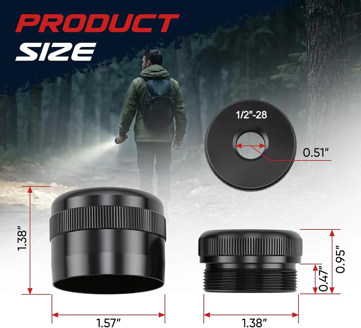 1/2-Inch-28 Threaded Aluminum End Cap for Standard D Cell Flashlights