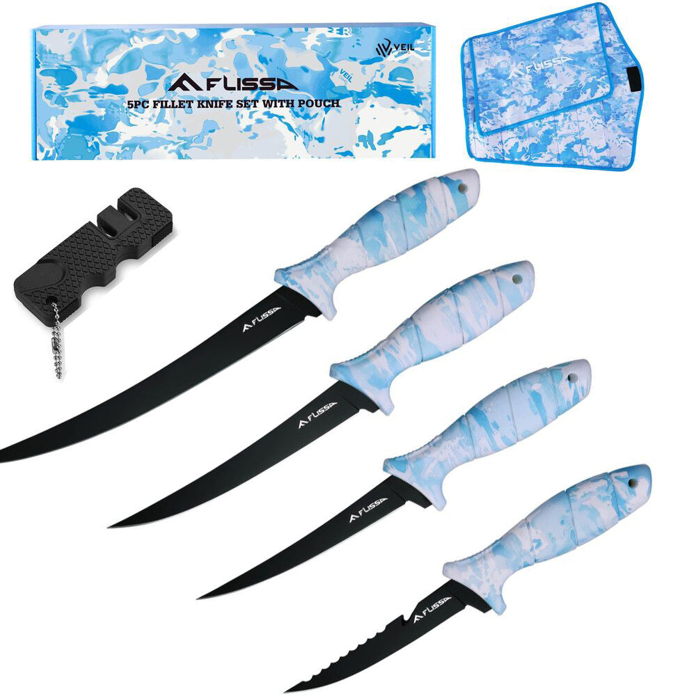 Fillet Knife Set with Sharpener & Sheath - 4 Piece Fishing Knives (5-9 Inch)