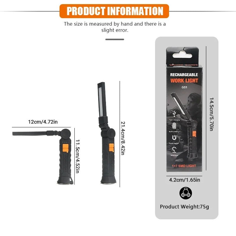USB Rechargeable COB LED Work Light with Magnetic Base and Multiple Modes
