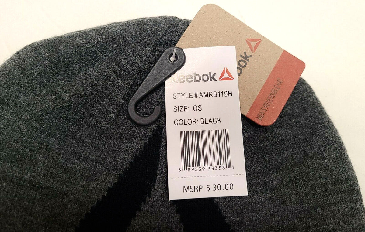 Reebok Men's Reversible Beanie Hat Black One Size Warm Knit Hat