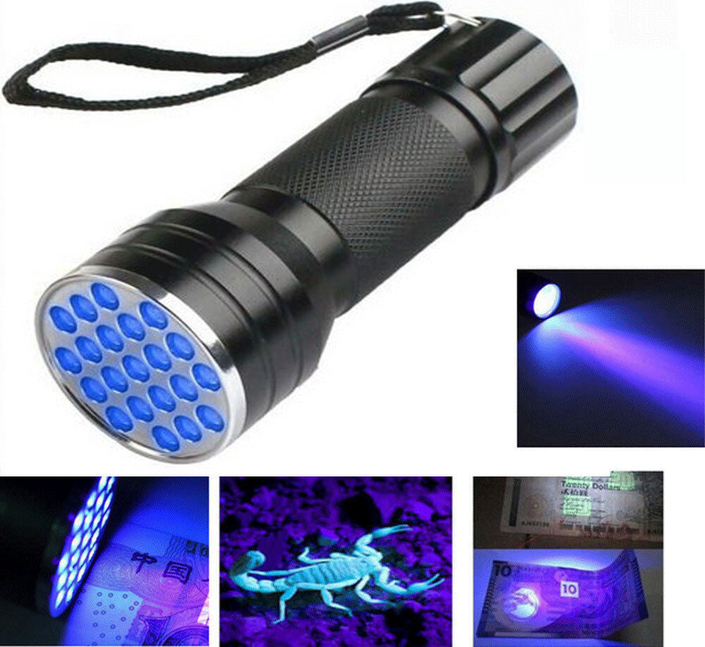 UV Blacklight Flashlight 21 LED Aluminum Waterproof Torch for Outdoors & Lice Detection