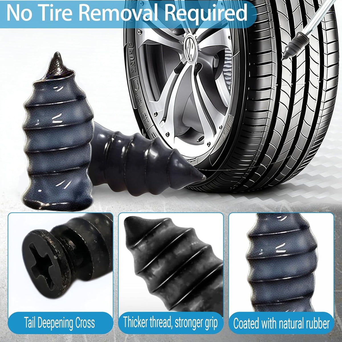 Tire Repair Kit with Rubber Nails and Screwdriver - 100Pcs Universal Puncture Fix