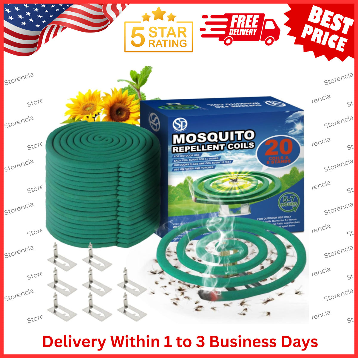 Outdoor Mosquito Repellent Coils with Stands, 10ft Range - 20 Pack