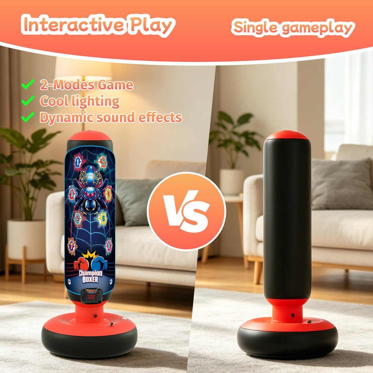 Inflatable Electronic Boxing Bag Set with LED Lights & Gloves for Kids Ages 3-12