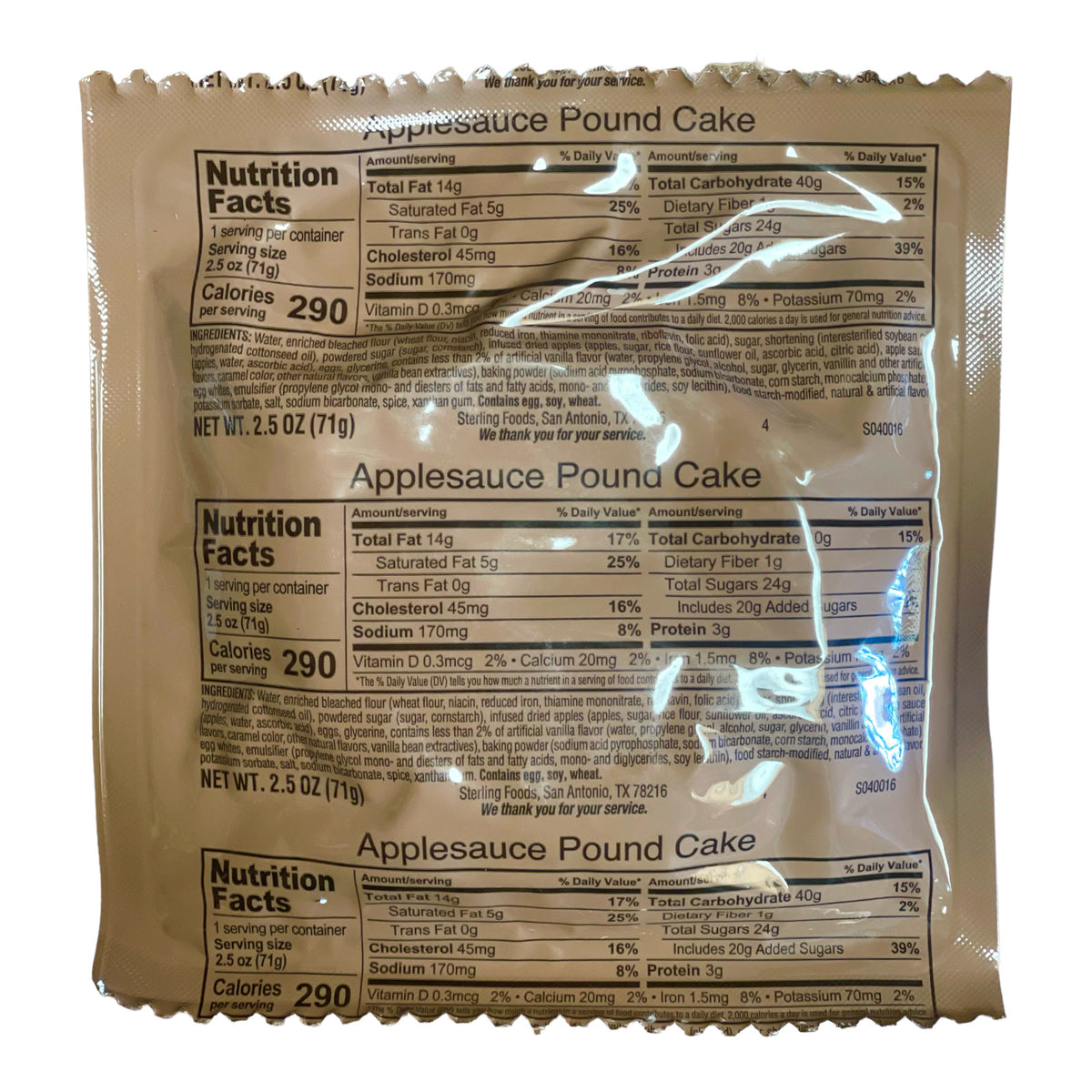 Military-Grade Applesauce Pound Cake Dessert Pack of 3-24