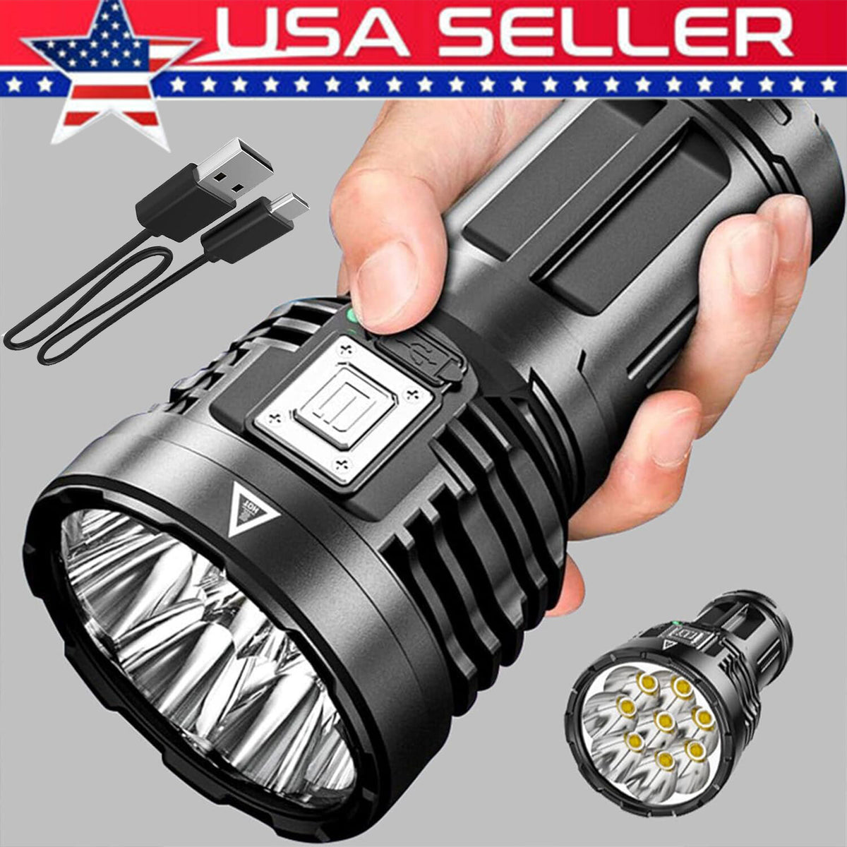 12000000LM LED Flashlight Tactical Rechargeable Handheld Torch USB