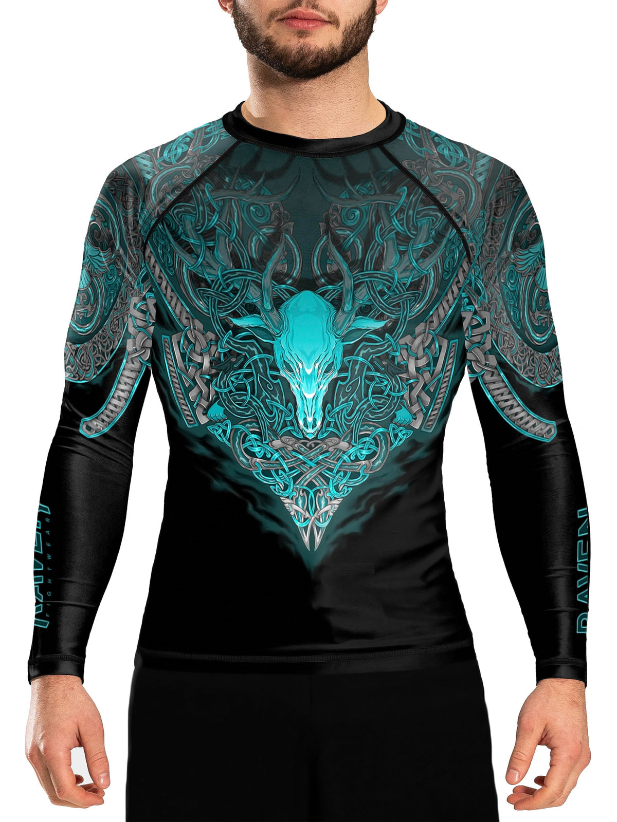 Men's Celtic Rash Guard for MMA BJJ - Black & Blue, Multiple Sizes
